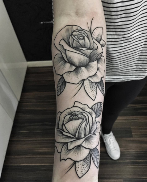Blackwork Rose Tattoos on Forearm by Point Blank