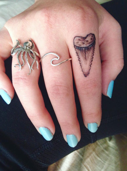 Shark Tooth Finger Tattoo by 