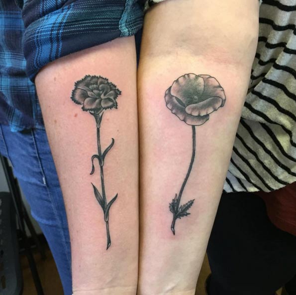 Blackwork Floral Sister Tattoos by Karl Otto