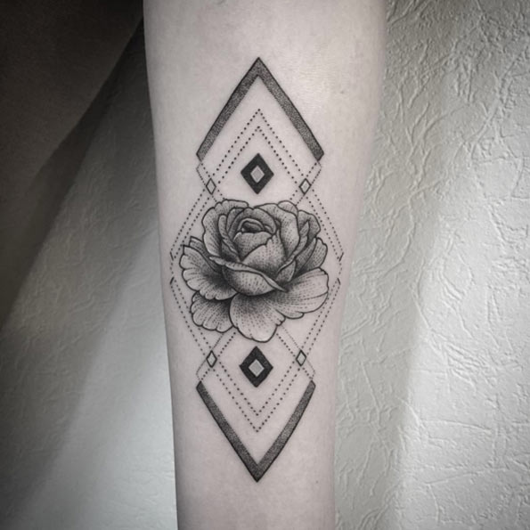Geometric Rose Tattoo by Fanny
