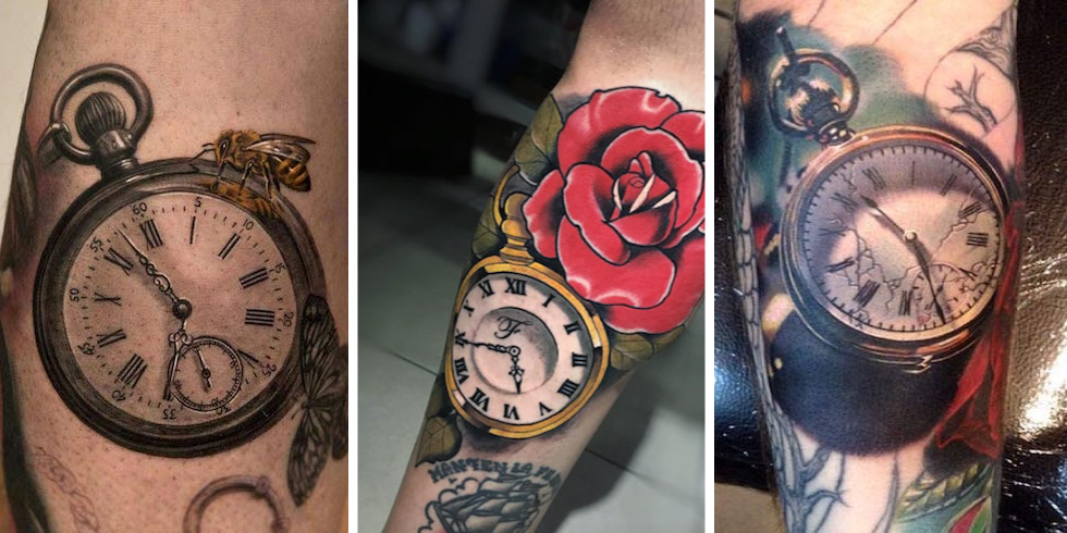 red and black timepiece tattoo ideas