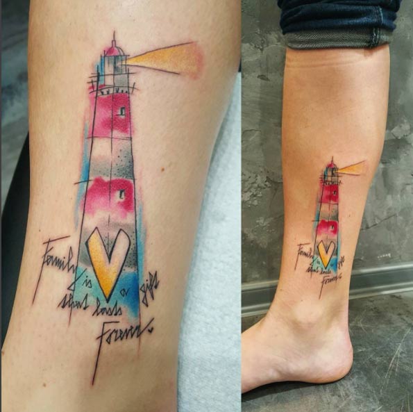Watercolor Lighthouse Tattoo by Simona Blanar