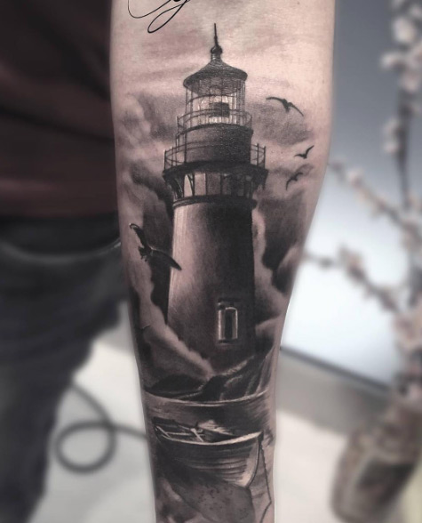 Lighthouse Tattoo by Alessio Favre