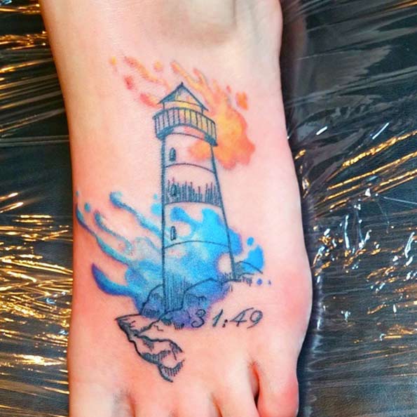 Lighthouse Tattoo Design on Foot by Kayden Huber
