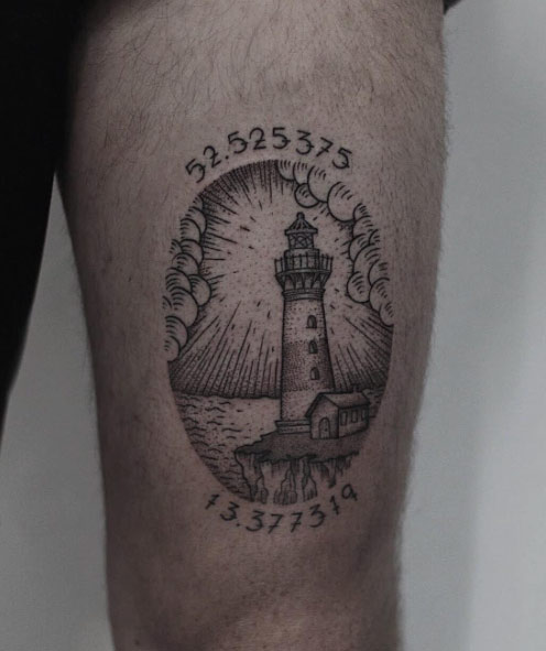 Dotwork Lighthouse Tattoo Design by Rachainsworth