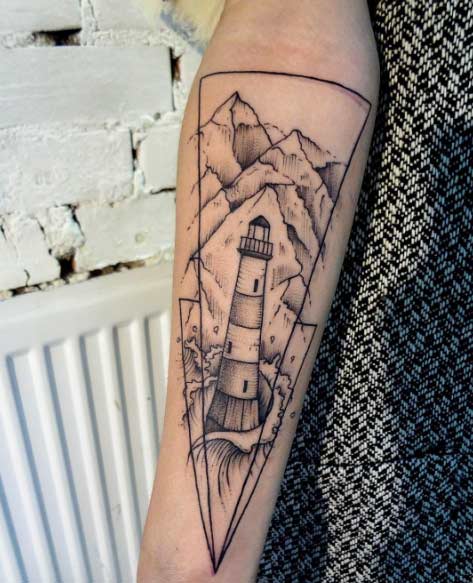 Geometric Lighthouse Tattoo Design by Aenea Tattoo