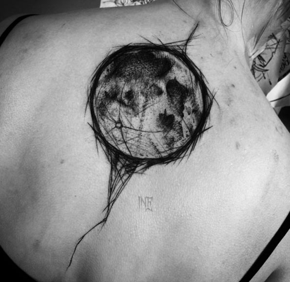 Sketch Style Moon Tattoo by Inez Janiak