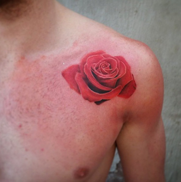 Red Rose Shoulder Tattoo by Richard Reynolds