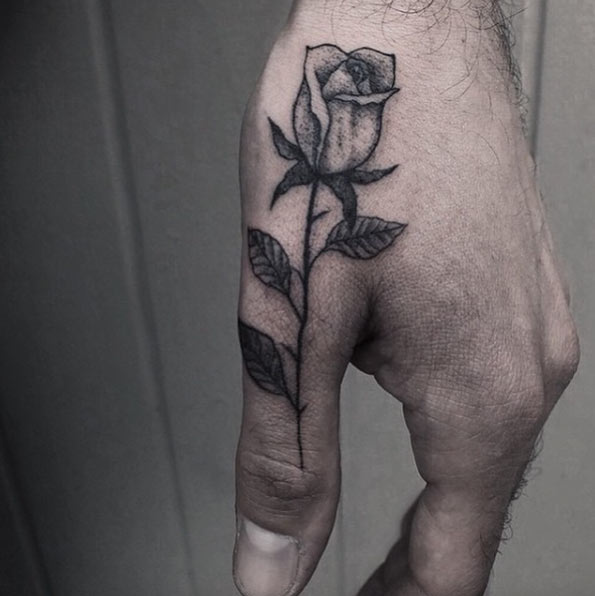 Blackwork Rose on Finger Tattoo by Alexander James