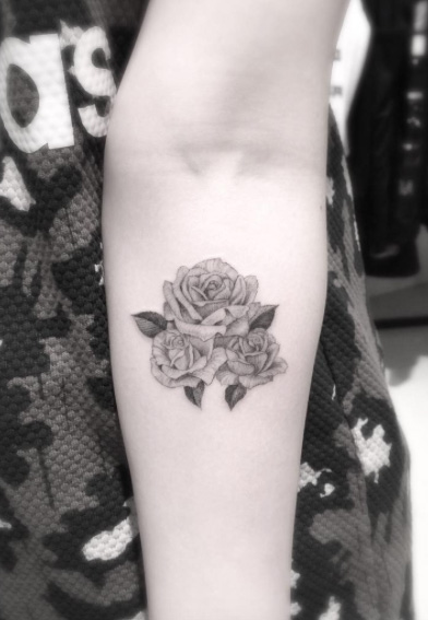 Blackwork Rose Tattoo on Forearm by Brain Woo