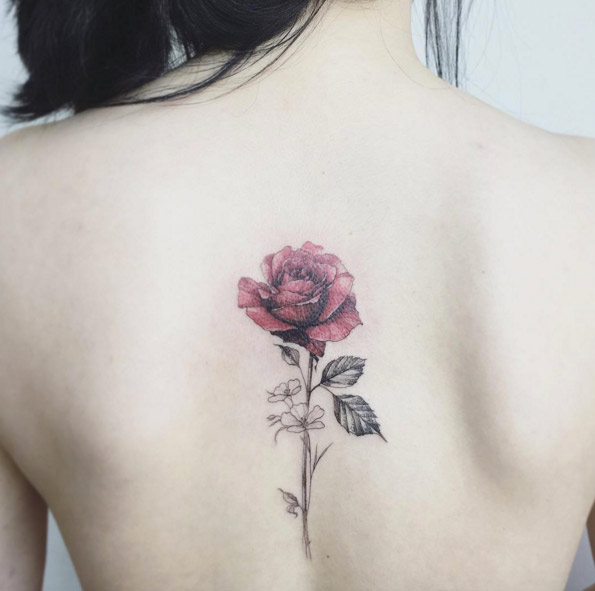 Delicate Rose Tattoo Design by Flower