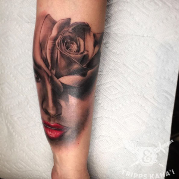 Blackwork Rose Tattoo by Tripps