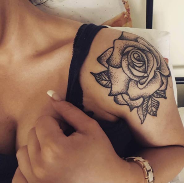 Dotwork Rose Tattoo on Shoulder
