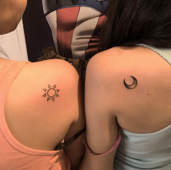 Sun and Moon Sister Tattoos by Alexis Vargas