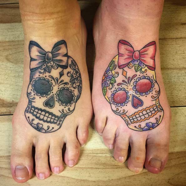 Sugar Skull Sister Tattoos by Rachelle Downs