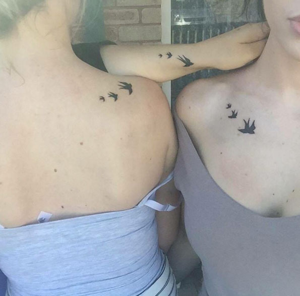 Silhouetted Bird Sister Tattoos