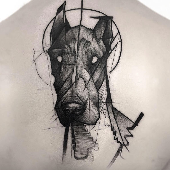 Sketch style doberman tattoo by Frank Carrilho