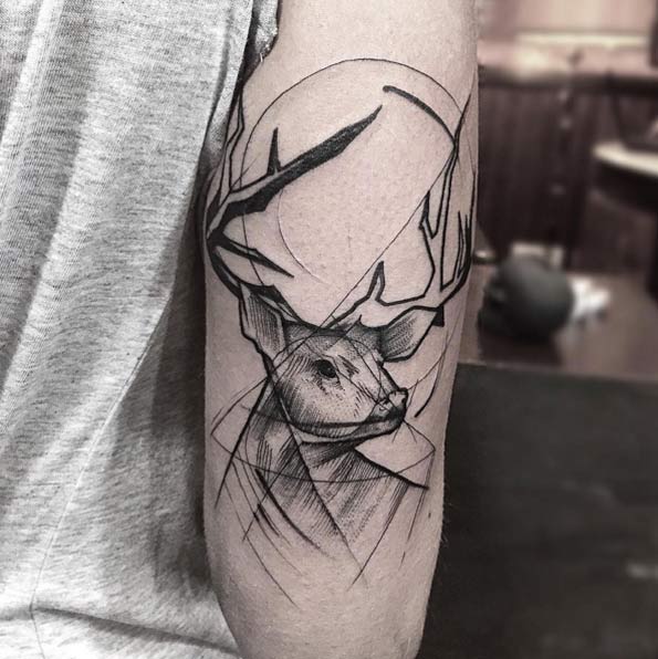 Sketch Style Stag Tattoo by Frank Carrilho