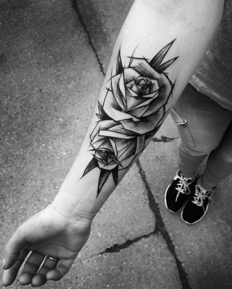 Sketch Style Rose Tattoo by Inez Janiak