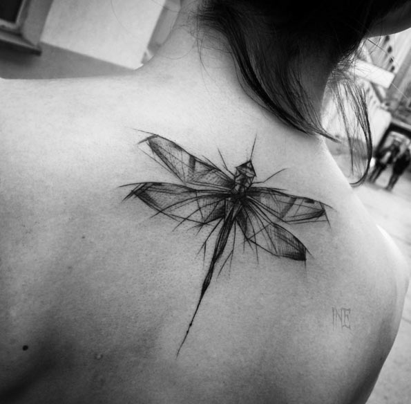 Sketch Style Dragonfly Tattoo by Inez Janiak