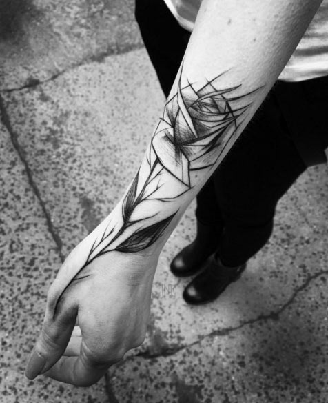 Sketch Style Rose Tattoo by Inez Janiak