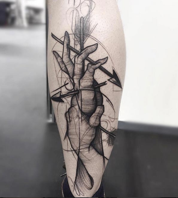 Arrows in Hand Sketch Style Tattoo by Frank Carillho