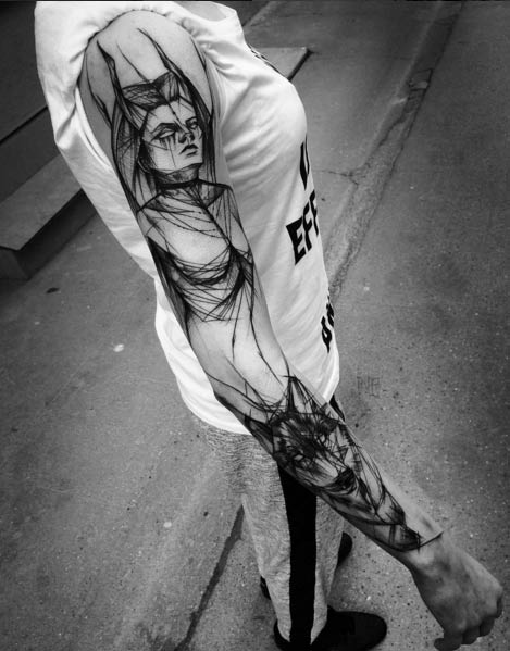 Sketch Style Sleeve Tattoo by Inez Janiak