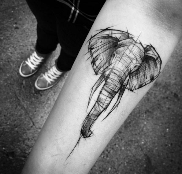 This Sketch Style Elephant Tattoo by Inez Janiak