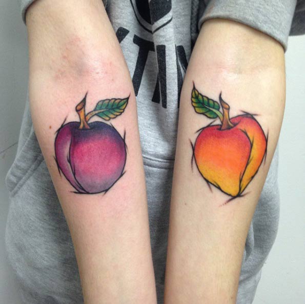 Peach and Plum Sketch Style Tattoos by Blake Francis