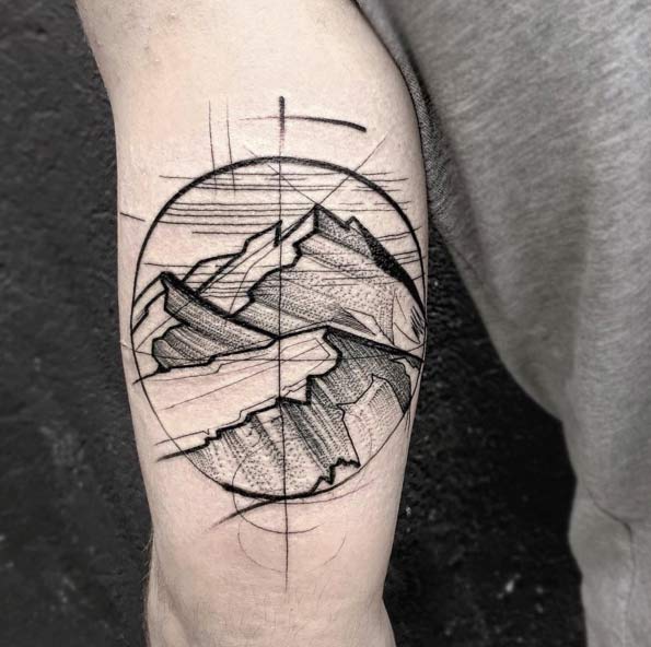 Sketch Style Mountain Tattoo by Frank Carriilho