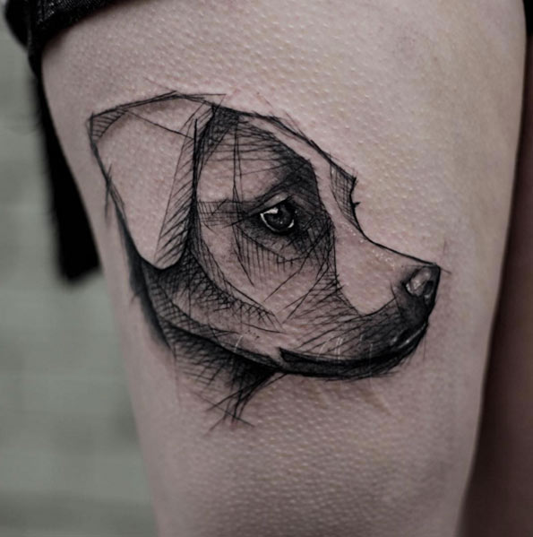 Sketch Style Dog Tattoo by Kamil Mokot