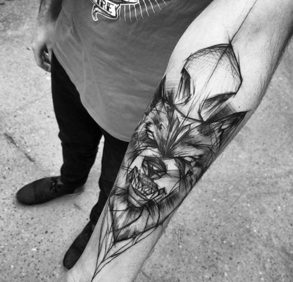 Sketch Style Wolf Tattoo by Inez Janiak