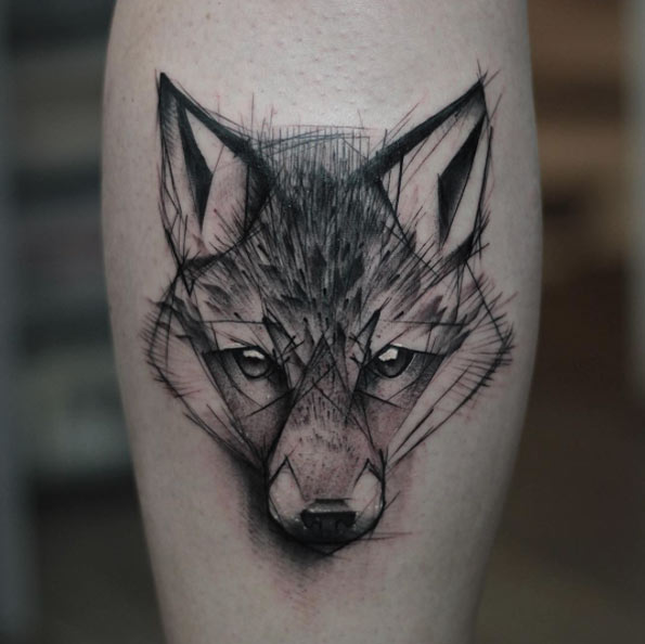 Sketch Style Wolf Tattoo by Kamil Mokot