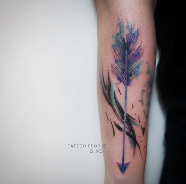 Colorful Watercolor Arrow Tattoo by G.NO