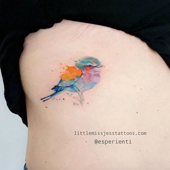 Watercolor Bird Tattoo by Jess Hannigan