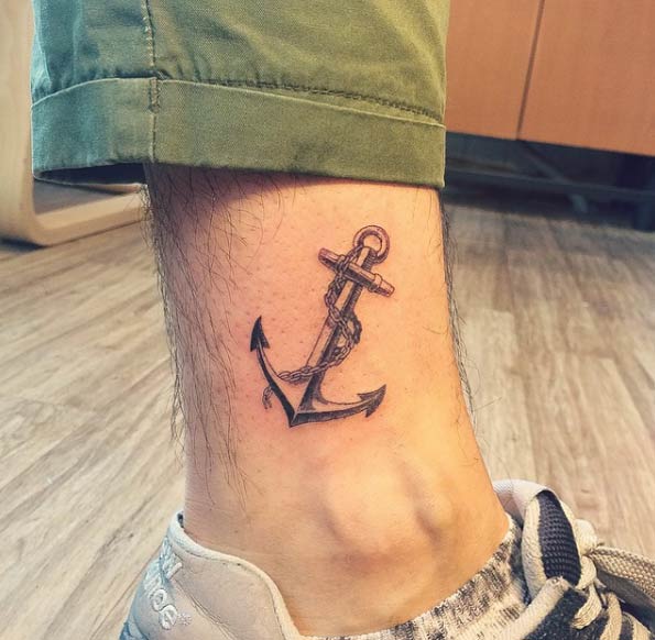 Anchor Tattoo on Ankle by Sol Art