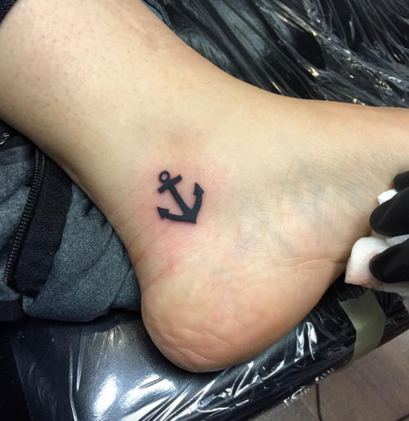 Tiny Anchor Tattoo on Ankle by Joe Christensen