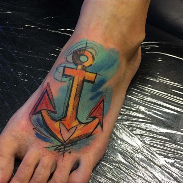 Anchor Tattoo on Foot by Szabi