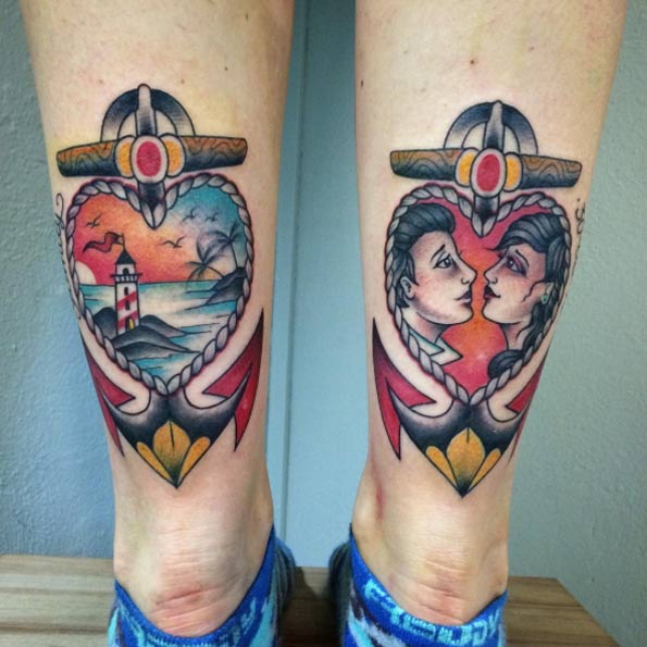 Double Heart-Shaped Anchor Tattoos by Valentina Fusco