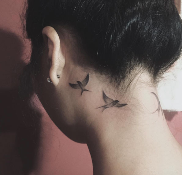 Birds Behind The Ear Tattoo by Nando