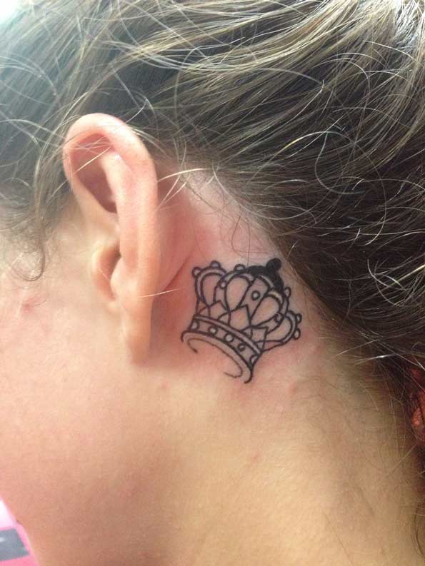 Behind the Ear Crown Tattoo