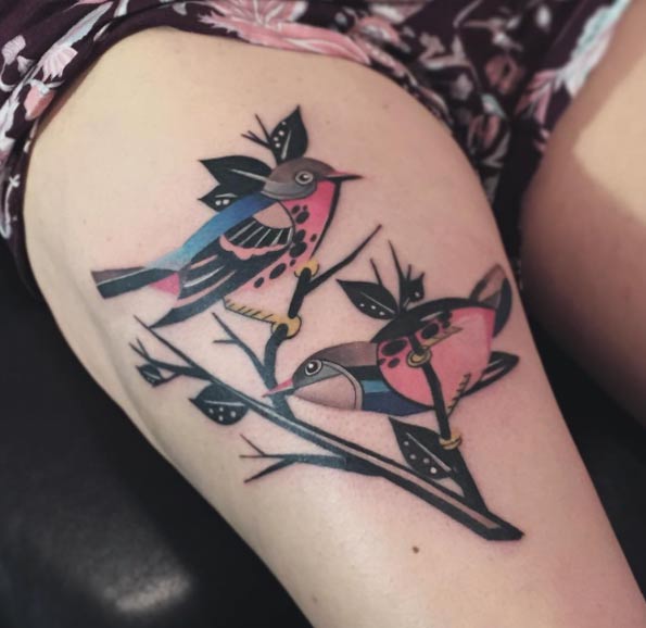 Bird Tattoo on Thigh by Karl Marks