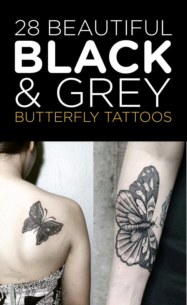 Black & Grey Ink Butterfly Tattoos | TattooBlend