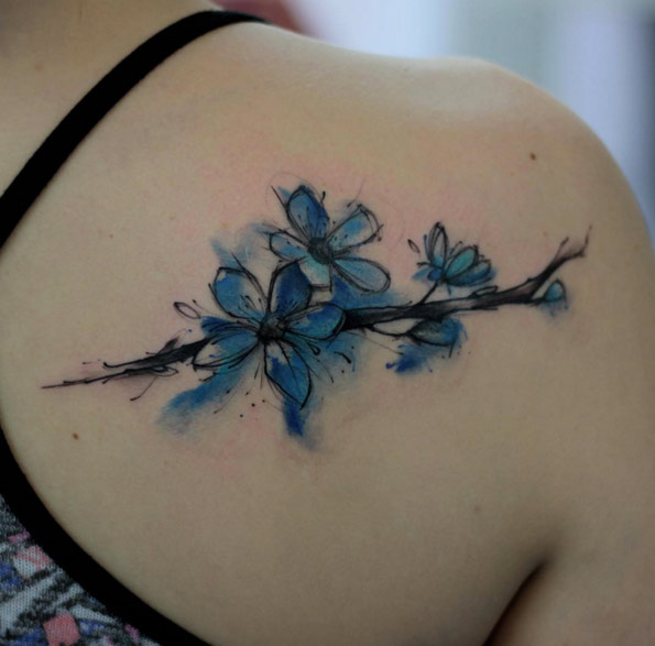 Blue Watercolor Flowers by Kamil Mokot