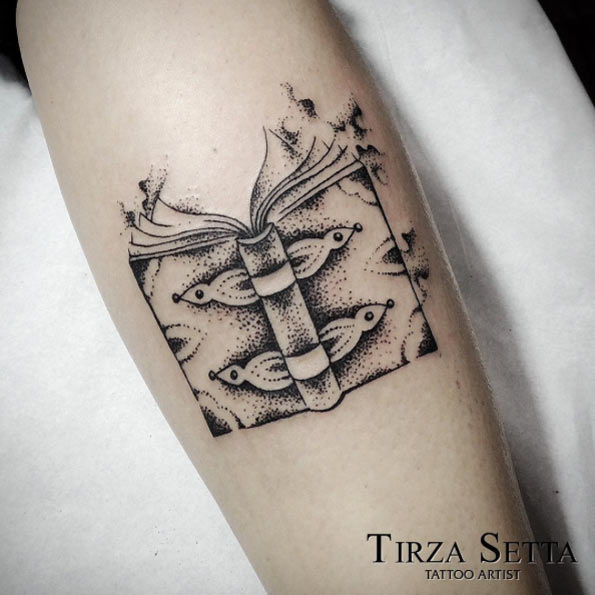 Dotwork Book Tattoo by Tirza Setta