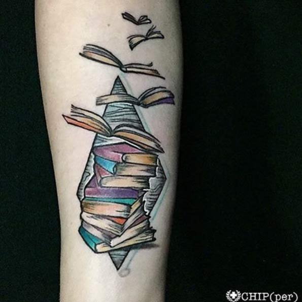 Diamond-Shaped Book Tattoo Design by Chipper Harbin