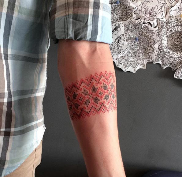 Cross-Stitch Armband Tattoo by Taras Shtanko