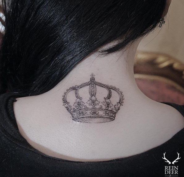 Crown Tattoo on Neck by Zihwa