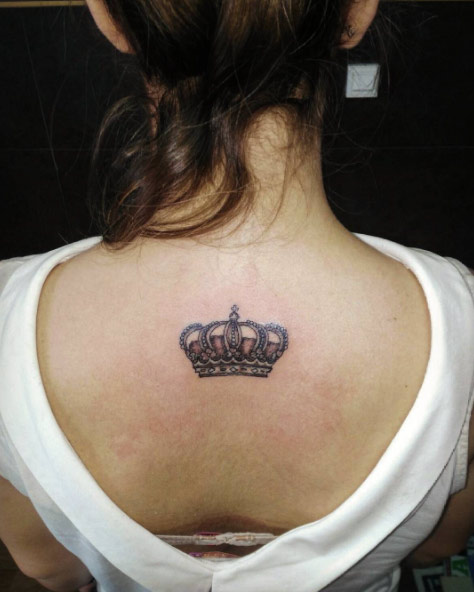 Crown Tattoo on Back by Siete Ramirez
