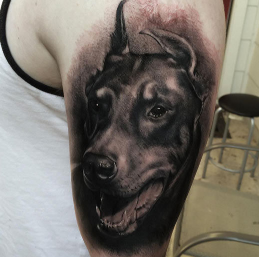 Dark Doberman Tattoo by Tye Harris